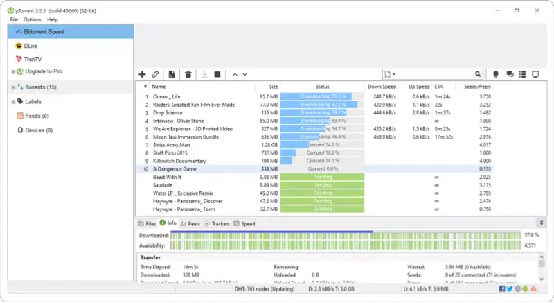 utorrent classic 실행 화면
